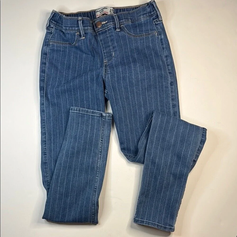 Abercrombie Kids Girls' Blue Pull-on Striped‎ Jean Leggings size 15/16 slim